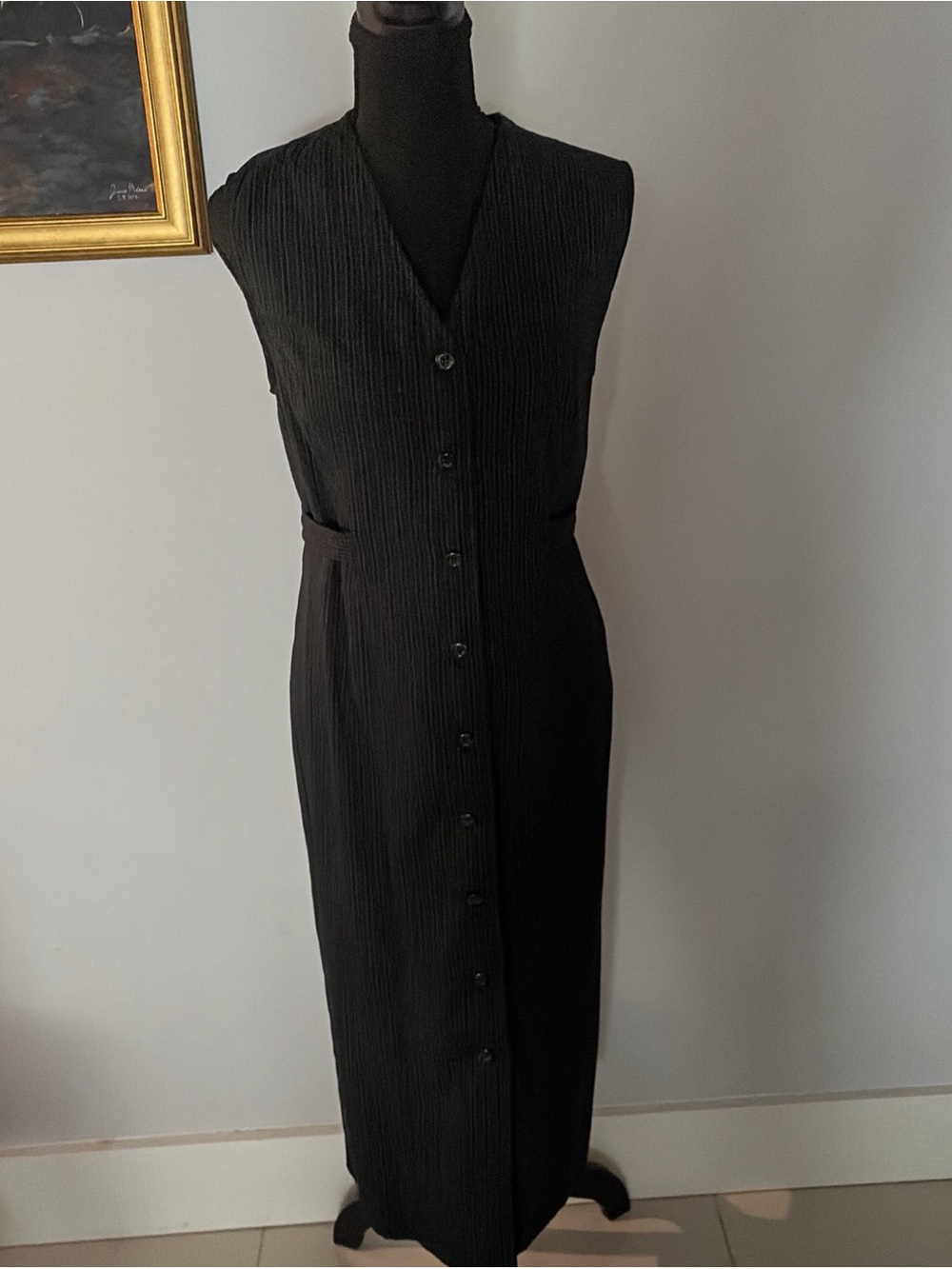 Vintage 90s Pinstripe Cinched Waist Button Up Dress Quiet Luxury minimalist